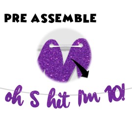 Oh S*it I'm 10! Telón de fondo con purpurina púrpura Hello 10 saludos a 10 años de edad, decoración temática para niño y niña, suministros para fiesta de cumpleaños décimo