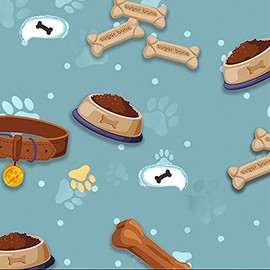 Puppy Chow Design 100% Cotton Quilting Fabric by The Yard (Brown, Beige, Teal)