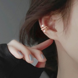 Reffeer Solid 925 Sterling Silver Pearl Ear Cuffs Earrings for Women Teens CZ Pearl Wrap Earrings Non Piercing Cartilage Cuffs Clip On Earrings (C-Rose Gold)