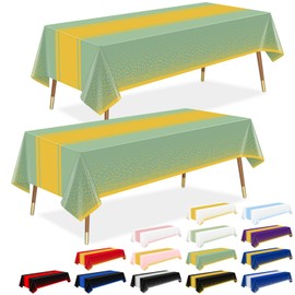 LANLISA Sage Green and Gold Tablecloth Party Decorations 2 Pack, Disposable Plastic Table Cloths for Baby Shower Birthday Wedding Party Decor