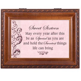 Cottage Garden Sweet Sixteen Every Year Special Woodgrain Rope Trim Jewelry Music Box Plays You are My Sunshine