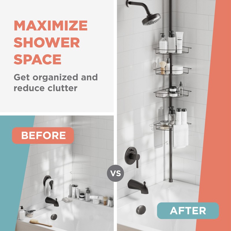 Zenna Home Tension Pole Shower Caddy Corner Organizer, Adjustable Standing