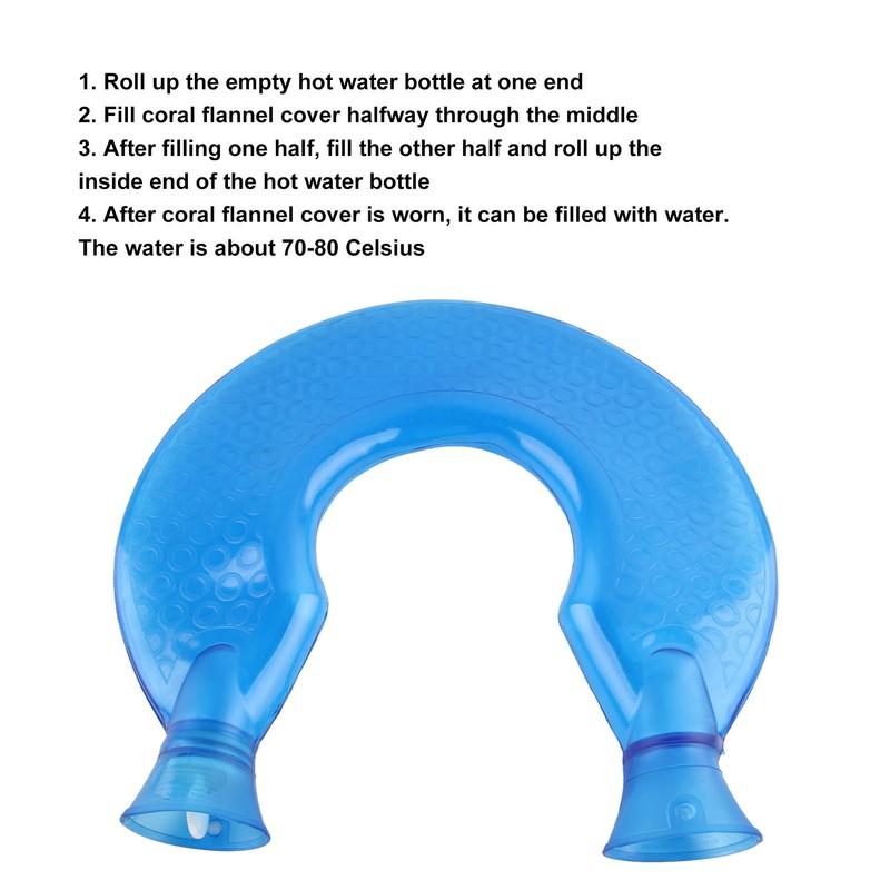 1400ml U Shaped Hot Water Bag Translucent Blue PVC Heating