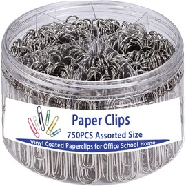 750pcs Paper Clips 50mmx100+33mmx200+28mmx450 Mixed Color (Sliver Color, 750pcs)