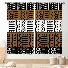 African Mudcloth Curtains, Boho Modern Abstract Geometric Print Tribal Africa Ethnic Pattern Bohemian Brown Blackout Window Curtains for Living Room Bedroom Kitchen Bathroom 2 Panels, 42"x45" Inch