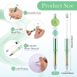 10Pcs Green Beadable Pens, Press Bead Ballpoint Pen Shaft Black Ink Bead Pens for Make Gifts for Students Teacher Office School(Gradient Green Yellow Color)