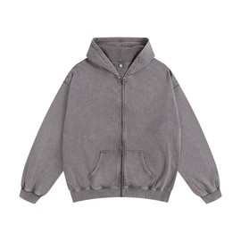 Dynict Men's Zip-Up Hoodies Solid Hip-Hop Y2K Oversize Wash Old Craft Basic Hoodies Heavyweight Casual Fit Sweatshirt (Grey,Large)
