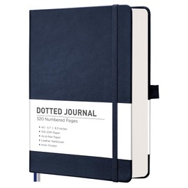 RETTACY Bullet Dotted Journal Notebook, 320 Numbered Pages, A5 Medium Size (5.7'' × 8.3''), Leather Hardcover, 100 GSM Thick Paper, for Bullet Journaling, Planning, Tracking (Navy Blue)