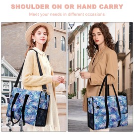 Kamo Utility Tote Bag for Women Travel Shoulder Bag with 21 Pockets & Laptop Compartment Zip Top Foldable Teacher Tote Bag for Teacher/Work Women