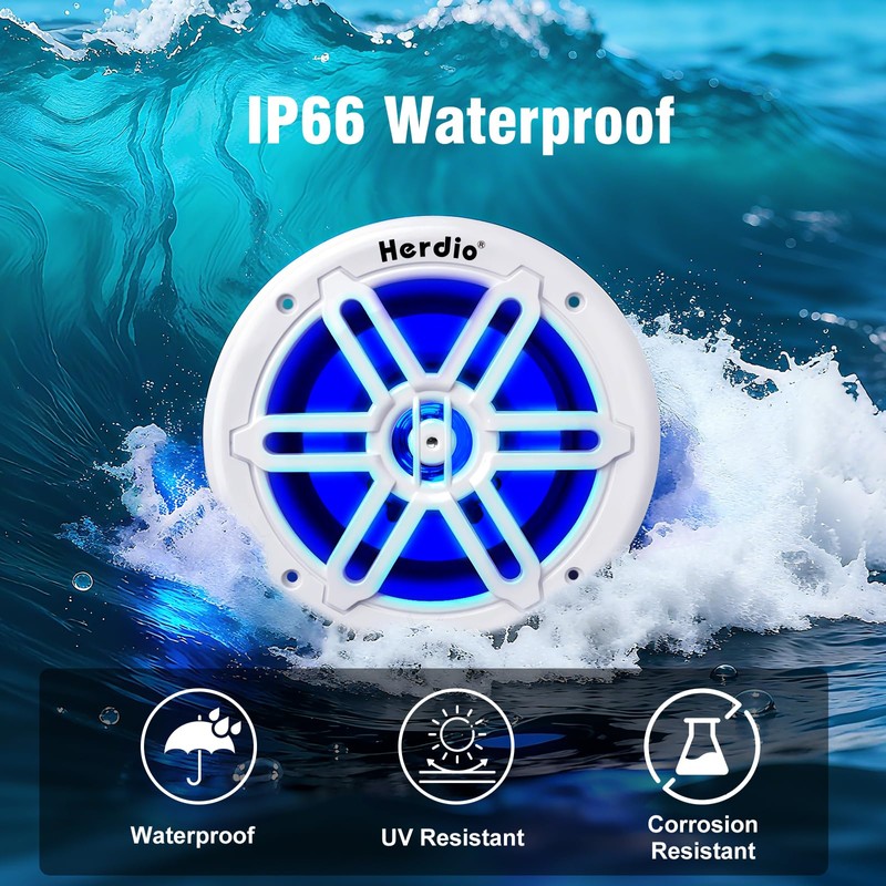 Herdio 6.5" 350W Marine Speakers - IP66 Waterproof Coaxial Audio,