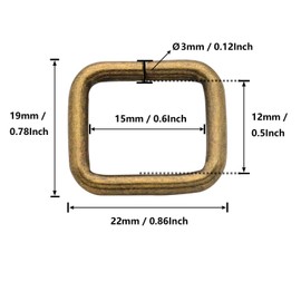 BIKICOCO Metal Rectangle Ring Buckles Square Strap Webbing Belt Rings for Bag Purse Non Welded 5/8 x 1/2 Inch, Bronze, Pack of 50