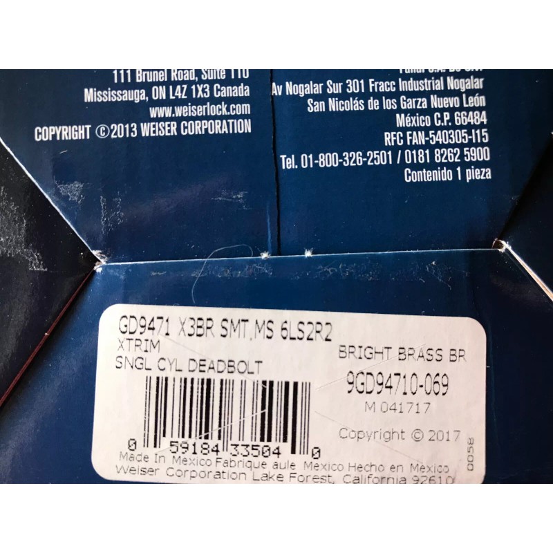 Weiser 3-Weiser 9GD94710-069 Single Cylinder Deadbolt Bright Brass Smartkey T593