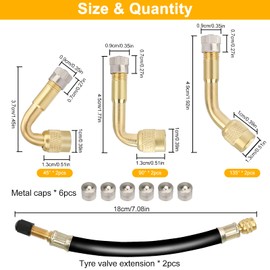 Linkstyle 6 Piece Tyre Valve Extension Set, Car Valve Copper Valve Adapter 45 90 135 Degree Angle Valve with 2 Pieces 180 mm Flexible Rubber Tyre Valve Extension for Car Motorcycle Bicycle