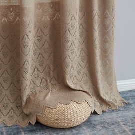 HLC.ME Monaco Premium Soft Decorative Ombre Lace Semi Sheer Light Filtering Rod Pocket Window Treatment Curtain Drapery Panels for Bedroom & Living Room - Set of 2 Panels (54 x 84 inches Long, Taupe)