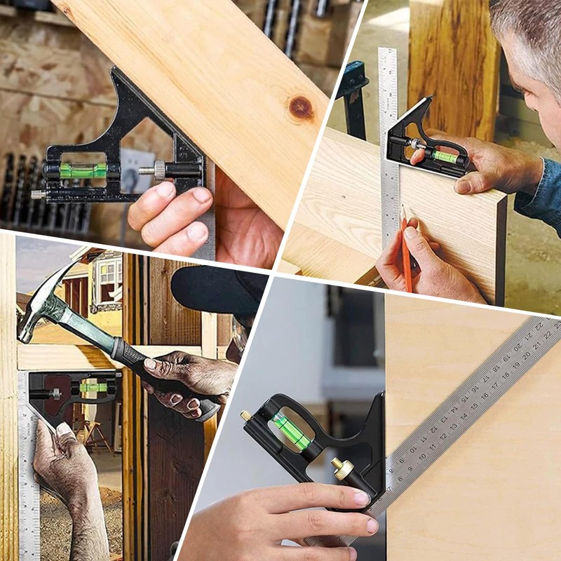 Square Ruler Tool Set, Combination Square Carpentry Tools with 12Inches/300mm