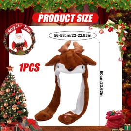 Enjoyaa Christmas Jumping Hat Funny Elk Plush Hat Cap Cosplay Christmas Party Holiday Hat Novelty Jumping Hats Caps with Moving Ears for Christmas Party Cosplay Hat