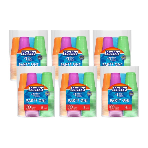 Hefty Hefty Party On Disposable Plastic Cups, Assorted, 16 Ounce