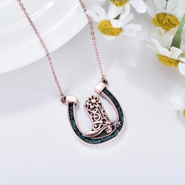 KoyeKei Rose Gold Cowboy Boot Necklace for Women 925 Sterling Silver Pink Turquoise Horseshoe Pendant Western Country Jewelry Horse Gifts for Cowgirl Cowboy
