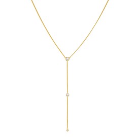Gold Lariat Long Necklaces for Women: Genuine 925 Sterling Silver 14K Gold Plated Drop Chain with CZ Diamond Pendant Y Necklace Dainty Trendy Fashion Minimalist Jewelry Birthday Gifts for Her Wife