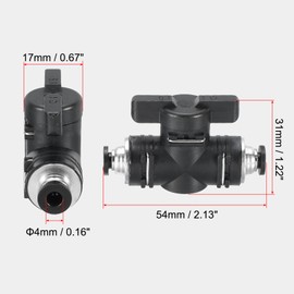 PATIKIL 4mm Pneumatic Ball Valve 4mm OD BUC Push-to-Connect Tube Fitting Ball Valve Union Straight Air Flow Control Valve for Air Hydro Black Silver