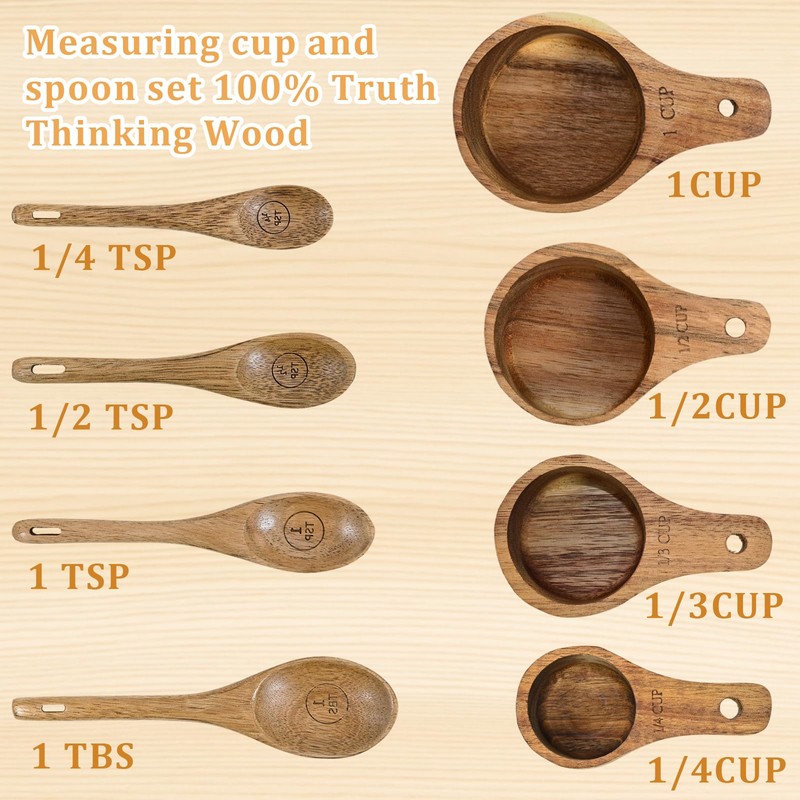 Wooden Measuring Cups and Spoons Set - Eco-Friendly Solid Acacia