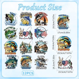 EoBeCy 12 Sheets Fishing Iron on Transfers for T-Shirts, Funny DTF Transfers Ready to Press Heat Transfers Vinyl, Iron on Patches Decals for Clothes Canvas Bag Hoodie Pillow Covers DIY Crafts