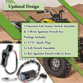 3 Function Left Starter Switch Assembly+4 Wires Ignition Switch Key with Cap Fit for 50cc 70 cc 90cc 110cc 125cc 150cc TaoTao Coolster SUNL Chinese Quad 4 Wheeler Apollo Dirt Bike Scooter ATV Parts