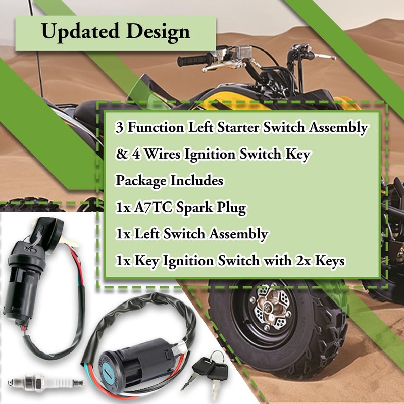 3 Function Left Starter Switch Assembly+4 Wires Ignition Switch Key