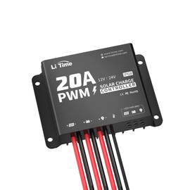 LiTime 12V/24V 20A PWM Controller, Solar Charging Controller with Built-in Bluetooth, IP68 Dust & Water Proof with Mounting Hole, Suitable for LiFePO4 Lithium Battery ,SLA, FLA, Gel.