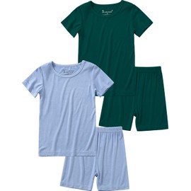 Jimonda Baby Boys Girls Pajama Sets Short Sleev Sleepwear Rayon From Bamboo Kid Soft Sleepwear 4-Piece Cool Jammies(Blue&Dark Green-18-24m)