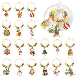 WEWAYSMILE 18 Pcs Christmas Wine Glass Charms for Stem Glasses with Alloy Wine Glass Ring for Dinner Festival Birthday Tasting Party Goblet Charm Decoration Supplies