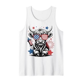 4th Of July Highland Cow Cute American Farm Boys Girls Kids Tank Top