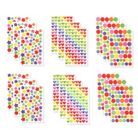LORJE Circle Stickers, 1200 Pieces, Heart and Star Shapes, Dot Labels for Office and Classroom