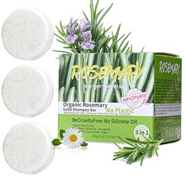 Paquete de 3 barras de champú para el cabello de romero, barras de champú sólido para el cuero cabelludo, control de aceite natural y anti pérdida de 