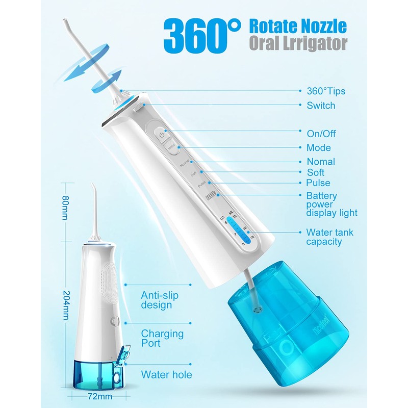 Nicefeel Hilo de agua inalámbrico, irrigador oral portátil para limpieza