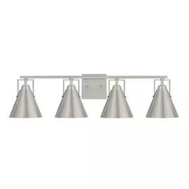 Ceybo 4 Light Brushed Nickel Bathroom Vanity Light Fixture for Makeup Wall Mirror, Dimmable Lighting with Light-Weight Industrial Metal Shades