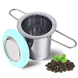 Malla de Filtro de Té de Acero Inoxidable, Infusor de Té y café Filtros de Malla Fina Colador de Té Colador de Taza de Metal Filtro Plegable para Té de Hojas Sueltas (Azul)