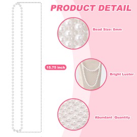 50 Pcs Faux White Pearl Beaded Necklaces Bulk, 7mm 31.5 Inch White Pearl Bead Necklaces For Wedding Birthday Party Decoration, Women Costume Party Dress-up Accessories