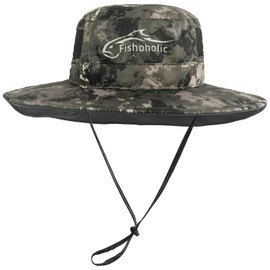 Fishoholic Fishing Hat - UPF50+ Sun Protection Wide Brim Bucket Hat with Straps