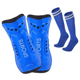 Lifreer Football Shin Pads, Soccer Shin Guards Socks, Shin Pads Boys, Kids Football Socks for Boys And Girls Football Games Leg Calf Protective Gear（Blue） (S)