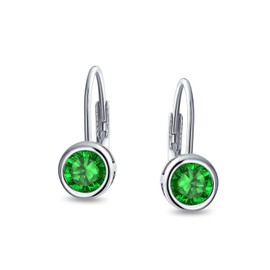 .5CT Classic Green Solitaire Bezel Set Round Simulated Emerald Cubic Zirconia Leverback Drop CZ Earrings 925 Sterling