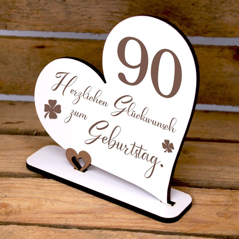 Dekolando 90 Years Decorative Heart Stand, 15 cm x 15
