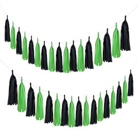 Mefuny Black Green Party Decorations 20PCS Tissue Party Banner Garland for Graduation Gaming Birthday Wedding Outdoor Garden Decorations
