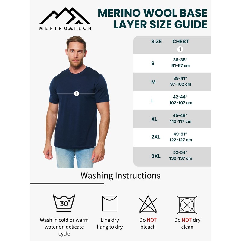 Merino.tech Merino Wool T-Shirt Mens - 100% Organic Merino Wool