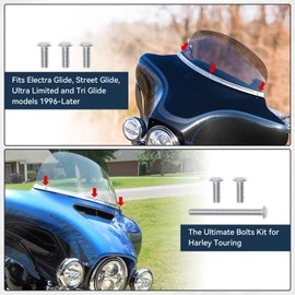 LKV 39PCS Motorcycle Windshield Bolts Kit Stainless Steel Batwing Fairing Windshield Screws Set for Harley Touring Street Glide Electra Glide Road Glide Ultra Limited and Tri Glide Models 1996-2025