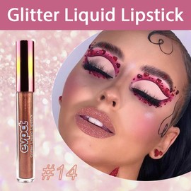 evpct 1Pcs Nude Gold Matte to Glitter Liquid Lipstick Lip Set Kit, Long Lasting Matte Diamond Glitter Lipstick Waterproof, Colorful Sparkly Glossy Metallic Shimmer Sparkle Lip Gloss for Women 14#
