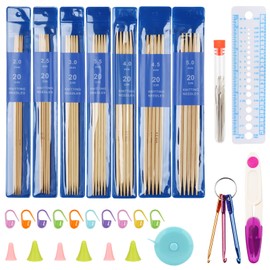 Coopay Bamboo Knitting Needles Set, 20 cm Double Pointed Knitting Needles with Knitting Accessories, 35 Pieces Lightweight Straight Needles, 2.0-5.0 mm Short Knitting Needles for Socks Knitting &