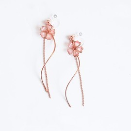 CHERRY Knot Earrings, Cherry Blossoms, Non-Hole Earrings, Cherry Blossoms, Swaying, Lines, Pink Gold, Japanese Style, Popular, Resin