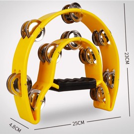 HLMOptimo Double Row Tambourine, Half-Moon Musical Tambourine Hand Held for Kids, Adults, Party, KTV 4 colors (9 inch, Pack of 4)