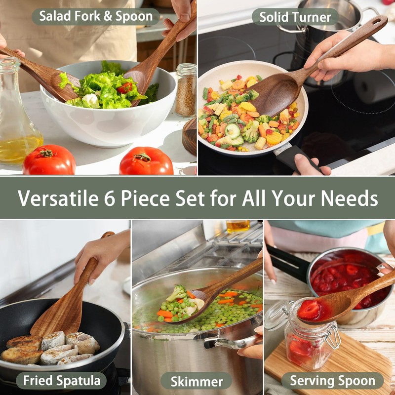 Onader Wooden Spoons for Cooking, 6Pcs Kitchen Utensils for Non-Stick
